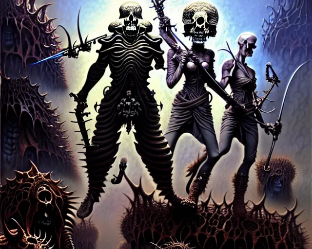 Image similar to the army of darkness and skulls, fantasy character portrait made of fractals facing each other, ultra realistic, wide angle, intricate details, the fifth element artifacts, highly detailed by peter mohrbacher, hajime sorayama, wayne barlowe, boris vallejo, aaron horkey, gaston bussiere, craig mullins