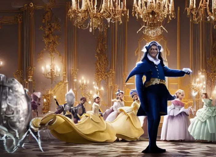 Image similar to film still of Lumiere as an office manager watching over the staff in the new Beauty and the beast movie, 4k