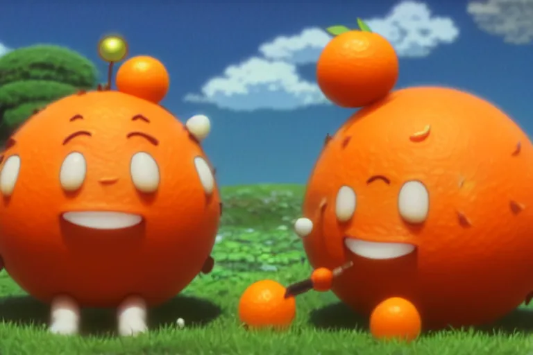 Prompt: still from studio ghibli movie'olimar the happy orange'; 8 k ; very detailed, focused, colorful, antoine pierre mongin, trending on artstation ;