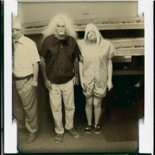 Image similar to a found polaroid photo of trash humpers in the backrooms