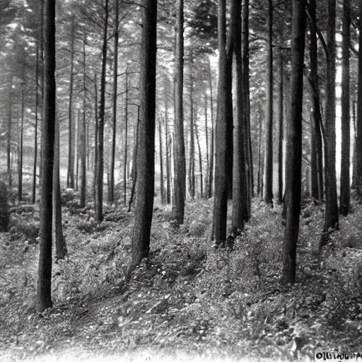 Image similar to a dark forest somewhere in usa, old photograph 1 9 2 0 s