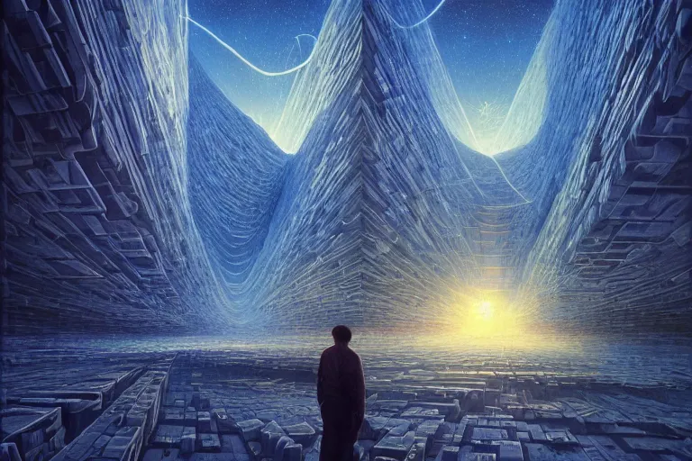 Image similar to inside a multi - dimensional tesseract, portrait of a cyberpunk astronaut, fantasy landscape, by rob gonsalves, very detailed, ultra realistic, vast expanse, photorealistic, volumetric lighting, artstation, 8 k