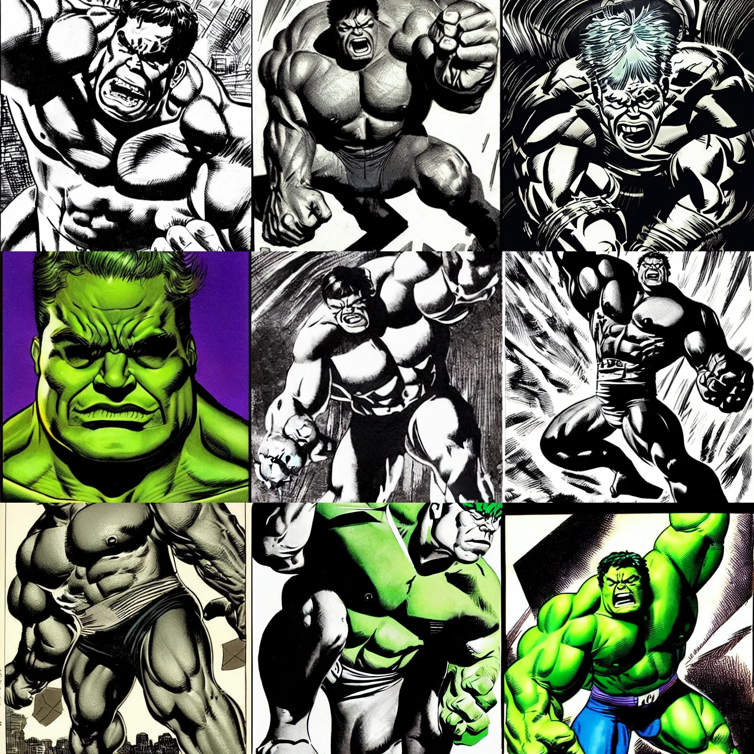 Prompt: by jack kirby : ( macro face )! of hulk