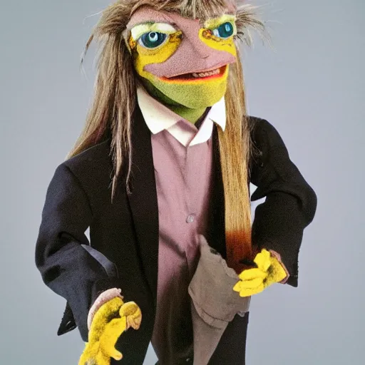 Image similar to mark e smith puppet from the dark crystal, made by jim henson