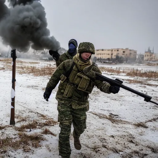 Image similar to Joe Biden fights in the azov battalion in the Ukraine War holding a ukrainian flag