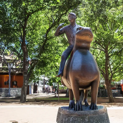 Prompt: photo of a statue of a man riding a capybara, 5 0 mp 4 k hdr