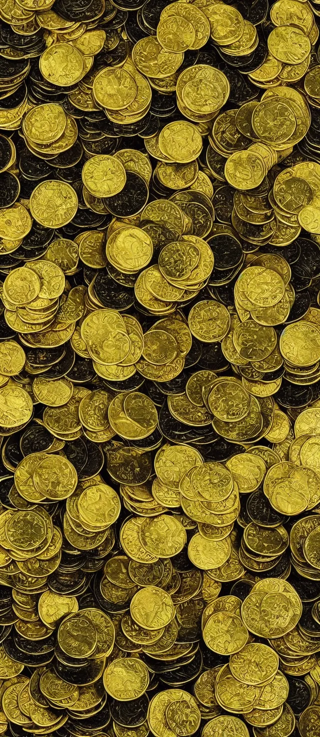 Image similar to green and black gold coins, extremely detailed, 8 k oil painting