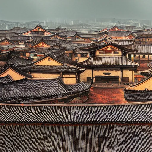 Prompt: joseon dynasty city, wide lens, historic, photorealistic, 4 k, 8 k, film grain