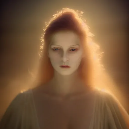Image similar to photographic portrait of a stunningly beautiful alluring renaissance female ghost in soft dreamy light at sunset, smoke fog dust, god rays contemporary fashion shoot, by edward robert hughes, annie leibovitz and steve mccurry, david lazar, jimmy nelsson, breathtaking, 8 k resolution, extremely detailed, beautiful, establishing shot, artistic, hyperrealistic, beautiful face, octane render
