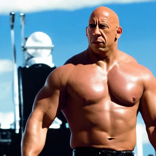 Prompt: wrestlemania starring vin diesel as dwayne the rock johnson