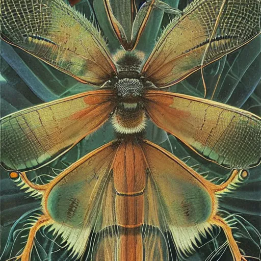 Prompt: Close up of Polyommatus icarus. Painting by Ernst Haeckel