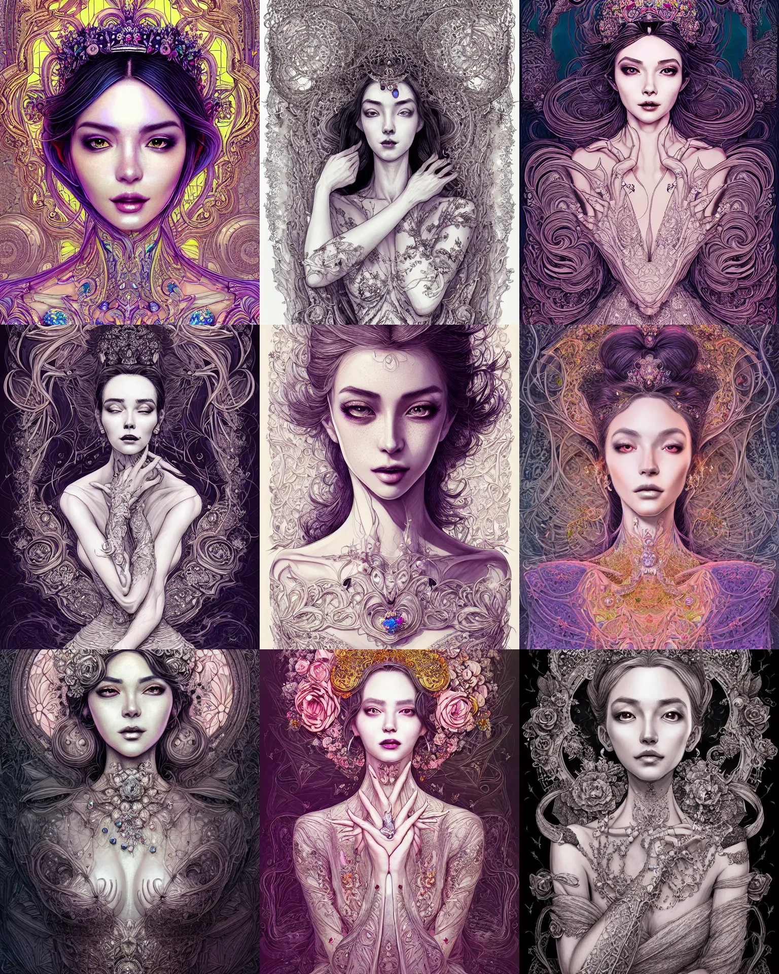 Prompt: the portrait of an absurdly beautiful, graceful, elegant, and perky woman made of gem, an ultrafine detailed illustration by vania zouravliov, rossdraws, irakli nadar, intricate linework, bright colors, final fantasy, behance contest winner, angular, unreal engine 5 highly rendered, global illumination, radiant light, detailed and intricate environment