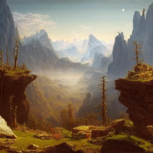 Image similar to a beautiful and highly detailed matte painting of an epic mountain range, intricate details, epic scale, insanely complex, 8 k, sharp focus, hyperrealism, very realistic, by caspar friedrich, james gurney, albert bierstadt,