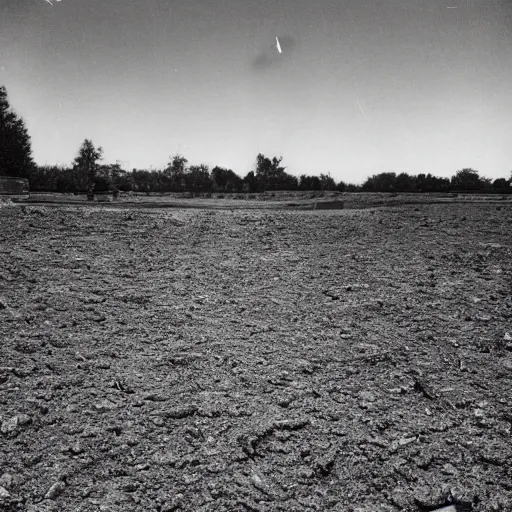 Image similar to a bright light covering the sky, dirt ground, dust, taken on a ww 2 camera, realistic.