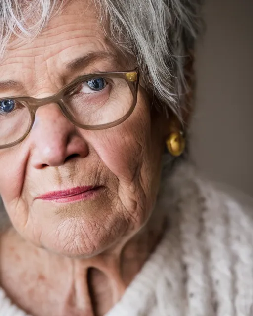 Prompt: A studio photo of Jennifer Lawrence as an old woman, 70 years old, bokeh, 90mm, f/1.4