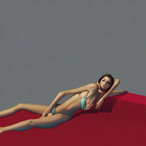 Image similar to Emily Ratajkowski model with beautiful face and full body laying in a blood red pool of water between a bright golden glowing mirror frame, outside is space and inside the mirror frame is a beautiful landscape. Hyperrealistic surreal 4K IMAX Rene Margritte intricate, elegant, highly detailed, digital painting, artstation, concept art, smooth, sharp focus, illustration, art by artgerm, Francis bacon, HR Giger and greg rutkowski and alphonse mucha