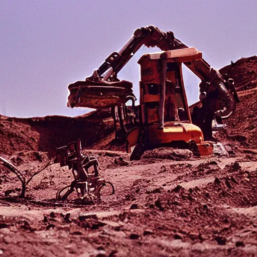 Image similar to robot archaeologist digging up the remains of human civilisation cinematic realistic 3 5 mm