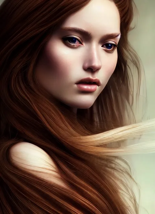 Image similar to a gorgeous female with long brown, hair photo by tim walker, realistic, full body shot, wide angle, sharp focus, 8 k high definition, insanely detailed, intricate, elegant, art by stanley lau and artgerm, floating embers