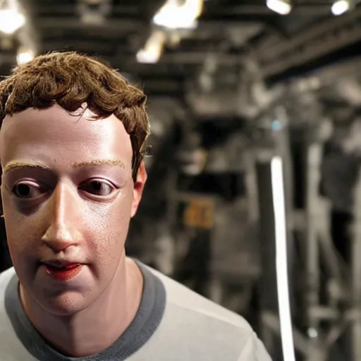 Image similar to animatronic Mark Zuckerberg, exposed mechanics, photo, Stan Winston studios, detailed, 4k