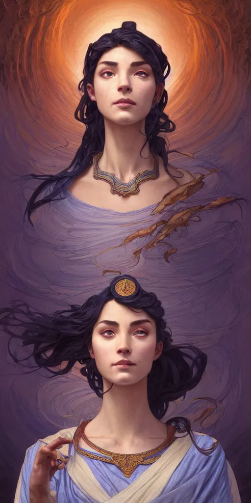 Image similar to charismatic female character, ancient, sand, indigo, intricate, highly detailed, digital painting, artstation, concept art, smooth, sharp focus, illustration, Unreal Engine 5, 8K, art by artgerm and greg rutkowski and alphonse mucha, by Jesper Ejsing, by RHADS, Makoto Shinkai and Lois van baarle, ilya kuvshinov, rossdraws