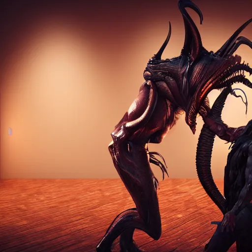 Prompt: Sauron slow dancing with a xenomorph, photorealistic, 3d render, award winning render, unreal engine, octane render, studio lighting, 8k, hd