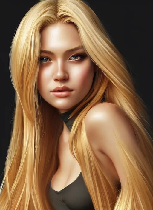 Image similar to image of a gorgeous female with long blonde hair in the style of stefan kostic, realistic, full body shot, wide angle, sharp focus, 8 k high definition, insanely detailed, intricate, elegant, art by stanley lau and artgerm, floating embers