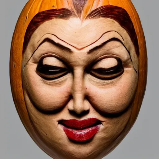 Image similar to a [ gourd ] carved shaped to look like ( amber heard ) face hybrid intercross