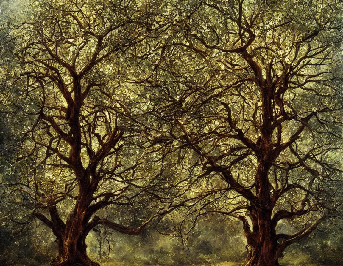 Prompt: hyper realistic oil painting of tree of life, hd, hdr, by jan matejko, ultra detailed, high resolution