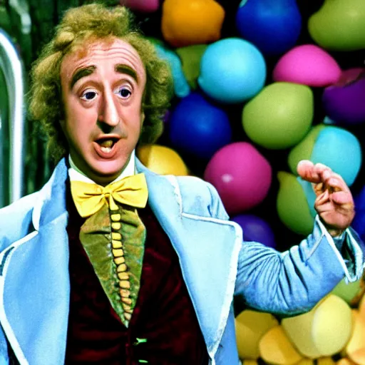 Prompt: gene wilder in willy wonka and the eggplant factory