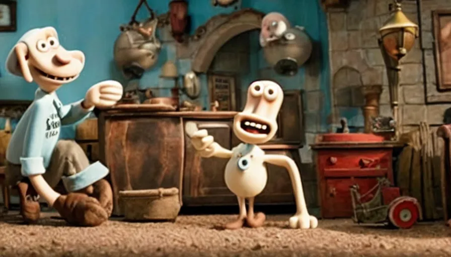 Prompt: a still from a new wallace and gromit movie