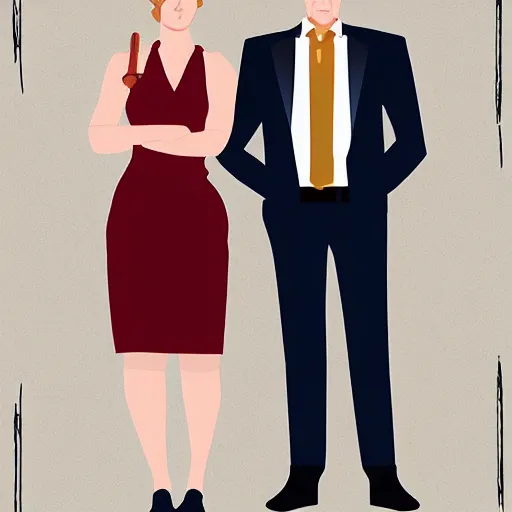 Image similar to kim wexler and saul goodman, flat illustration, trending on artstation, high quality