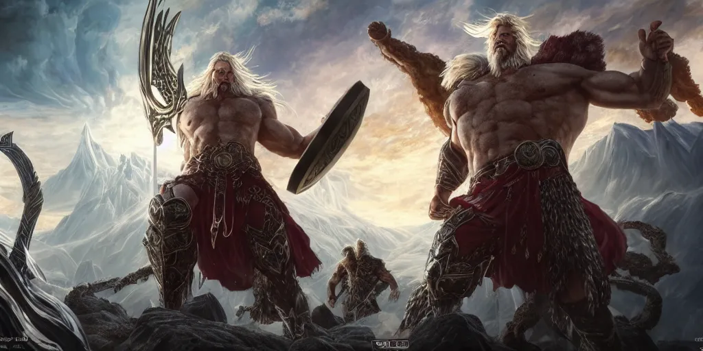 prompthunt: a epic and fantasy concept art of ragnarok, zeus, thor, by  tsuyoshi nagano, god of wars, aion, hyperdetailed, 8 k realistic,  symmetrical, wallpaper, long shot, frostbite 3 engine, cryengine, dof,  trending