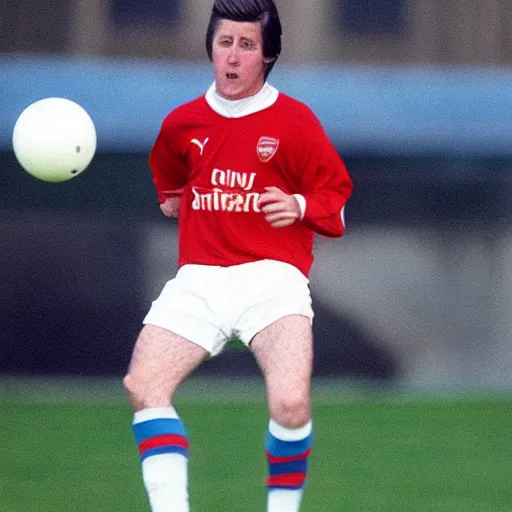 Image similar to brian wilson playing soccer for arsenal fc circa 1997, photorealistic