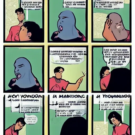 Image similar to “a comic of a man transforming into a woman”