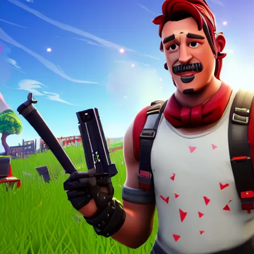 Prompt: In-game screenshot of Markiplier in fortnite