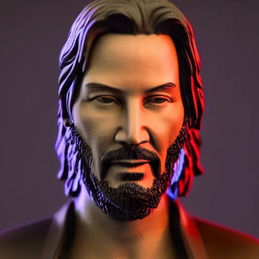 Image similar to highly detailed render of 3d keanu reeves statue, Unreal engine 4k in the style of Beeple, artstation art