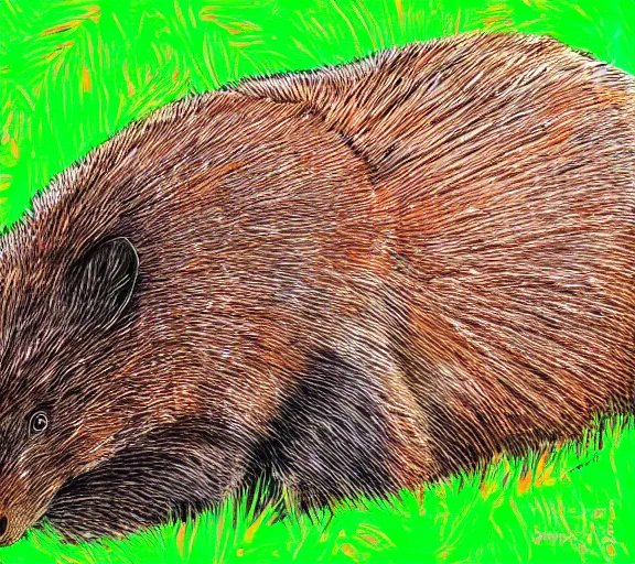 Image similar to digital art, colourful, a wombat relaxing