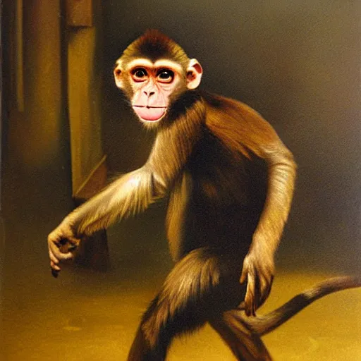 Image similar to a monkey in an oil painting, running freely, high detail, high polygon