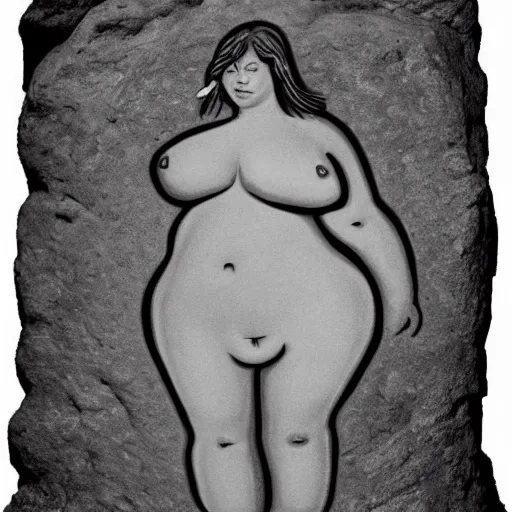 Prompt: photorealistic ancient prehistoric cave relief of thick woman from 5 0. 0 0 0 bc.