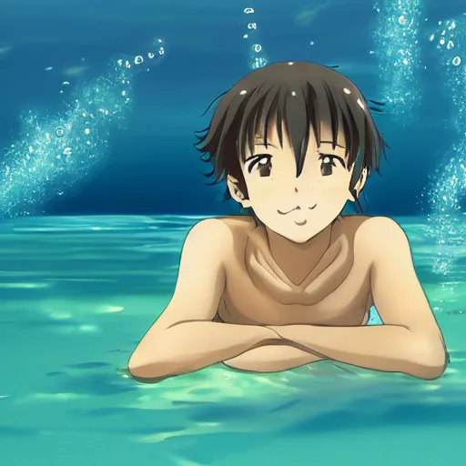 Image similar to anime boy swimming underwater