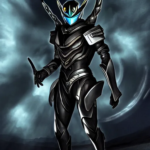 Image similar to High Fantasy Kamen Rider, glowing eyes, moody colors, daytime, grey rubber undersuit, segmented armor, Guyver Dark Hero