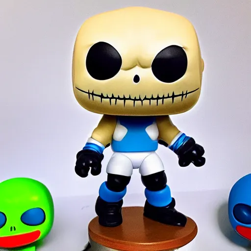 Image similar to Sans Undertale with Kids, Funko Pop, Product Photo, Realistic, Studio Lighting