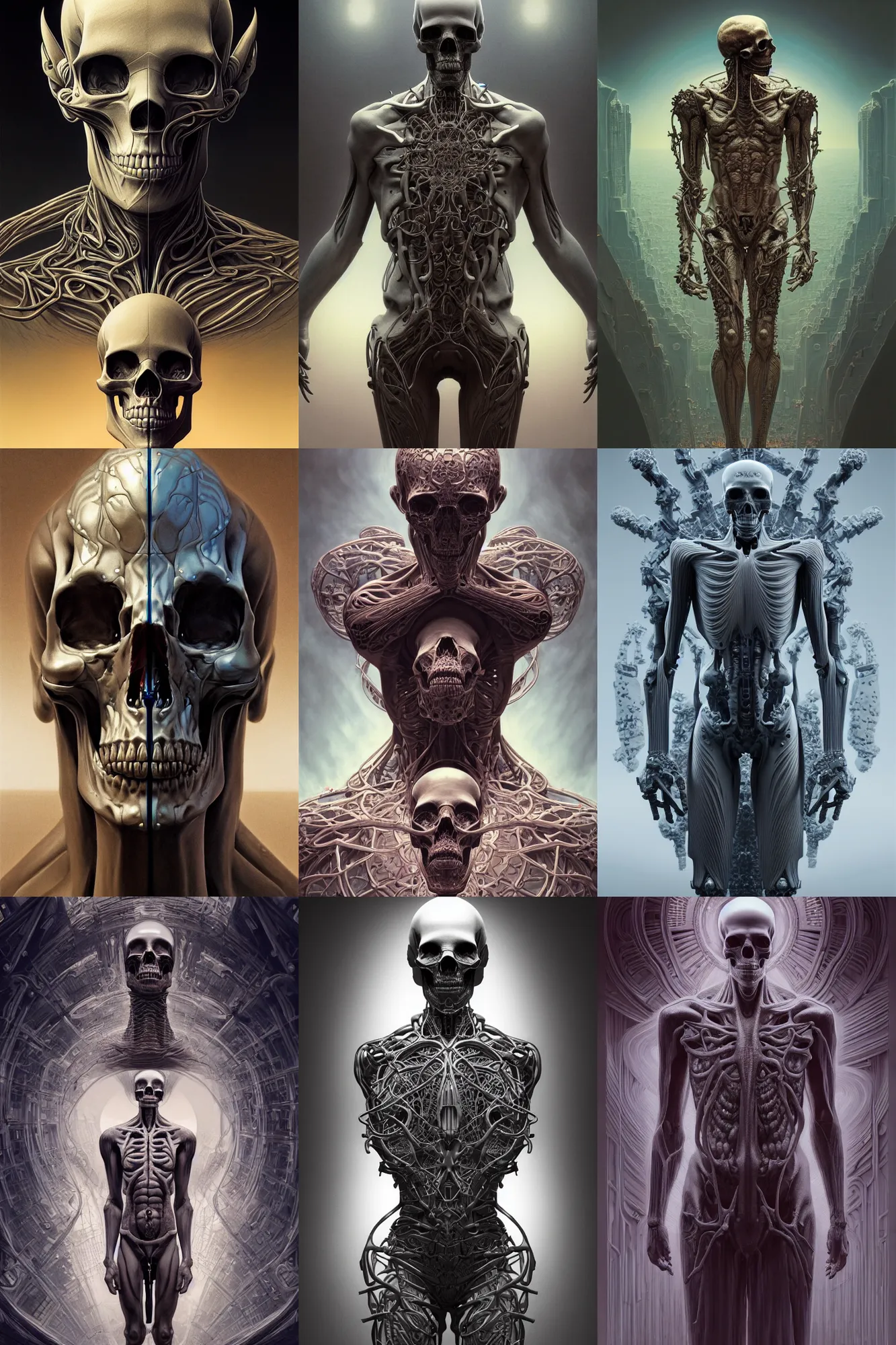 Prompt: symmetrical, full body creation of adam, male android, intricate detailed, ultra hyper realistic, skulls, cyberpunk, octane render, concept art, unreal engine 5, photorealism, hd, 8 k, 3 d, beautiful, cinematic. art by zdzisław beksinski, artgerm and greg rutkowski and alphonse mucha and wlop