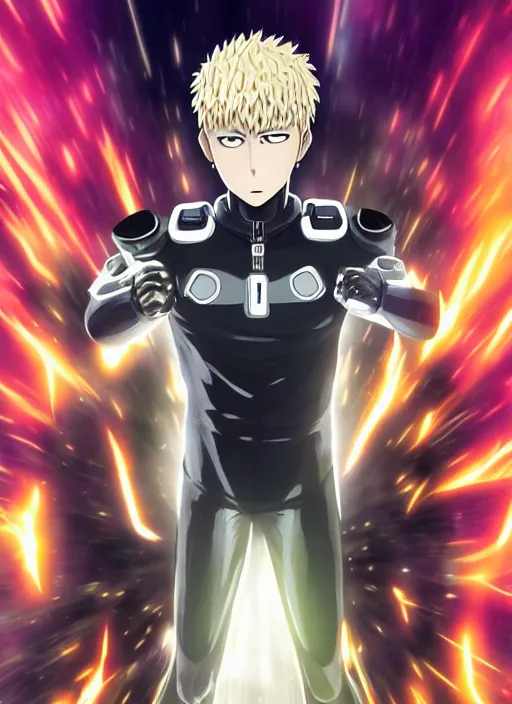 Image similar to A full portrait photo of real-life genos one punch man, f/22, 35mm, 2700K, lighting, perfect faces, award winning photography.