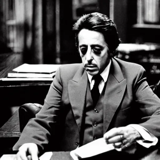 Prompt: al pacino in the godfather seated at his desk