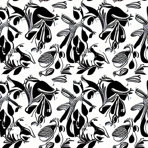 Prompt: seamless pattern showing birds. black and white, drawing, white background, seamless, ornament.