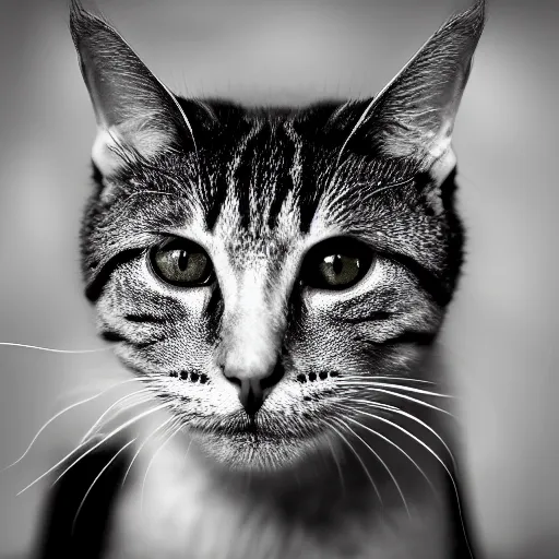 KREA - chad cat looking like Ernest Khalimov, big chin, black and white  filter, ultra hd, 8k