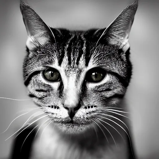 Image similar to chad cat looking like Ernest Khalimov, big chin, black and white filter, ultra hd, 8k