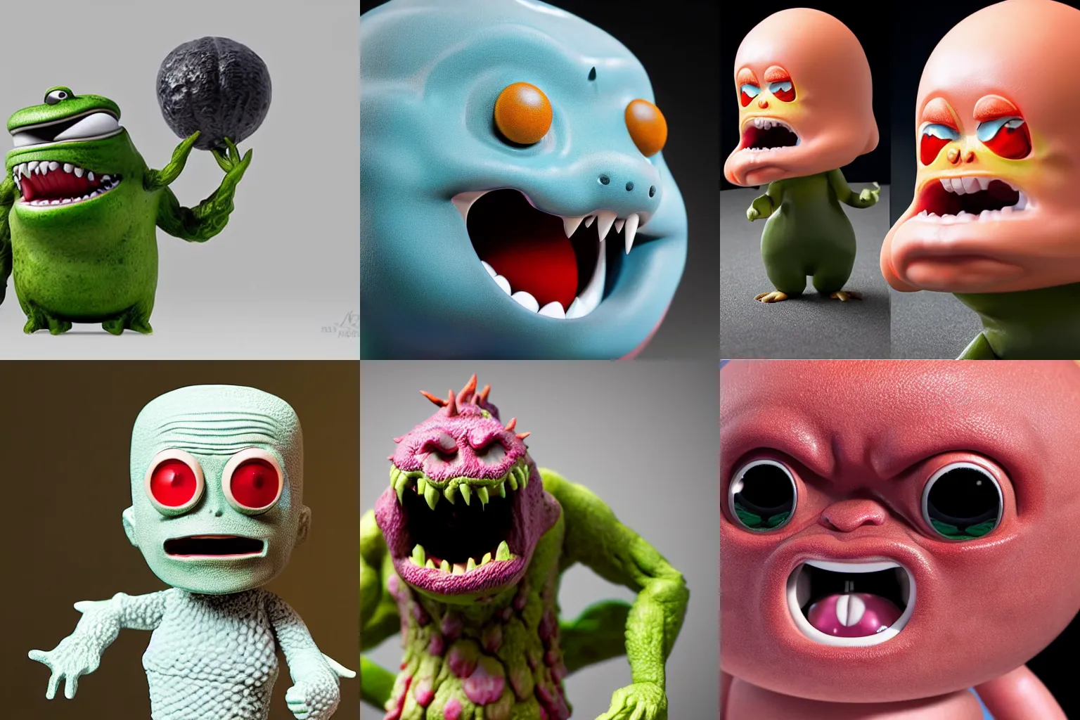 Prompt: ebay product, miniature resine figure, High detail photography, 8K, 3d fractals, pictoplasma, one simple angry screaming ceramic toy monster Figure sculpture, 3d primitives, in a Studio hollow, by pixar, by jonathan ive,, simulation