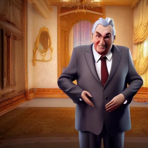 Image similar to Miloš Zeman as a disney character, 3d render, 4k